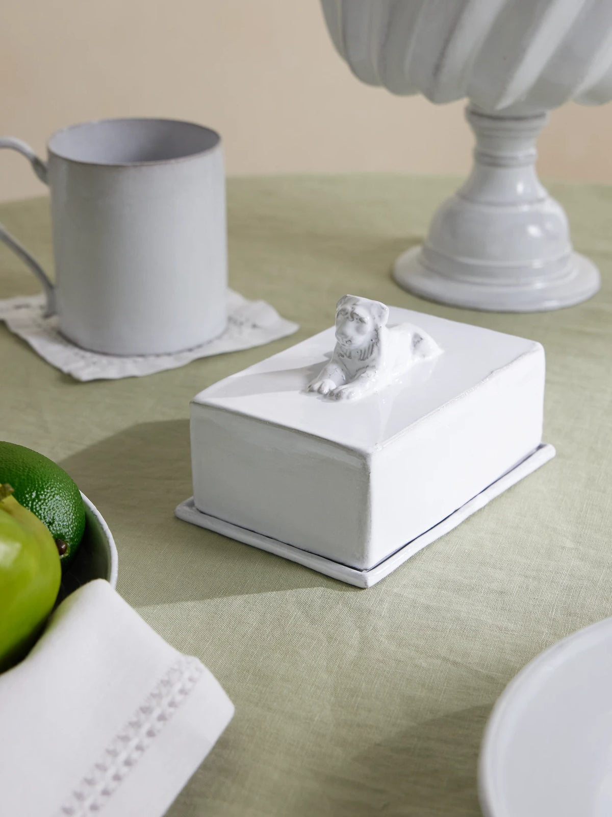 Image of Tableware. Product name - Lion Ceramic Butter Dish in White colour by brand - Astier De Villatte