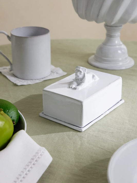 Image of Tableware. Product name - Lion Ceramic Butter Dish in White colour by brand - Astier De Villatte