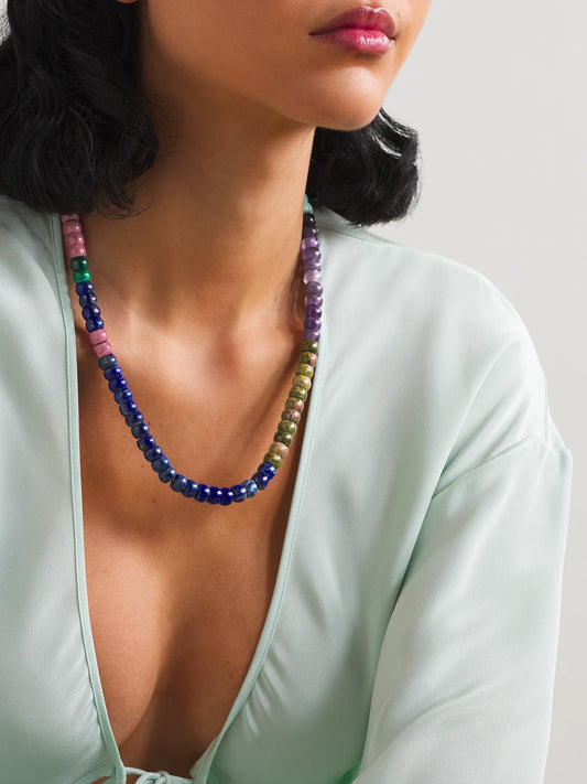 Image of Necklaces. Product name - Forte Beads Cartagena 18-karat Gold And Lurex Multi-stone Necklace in Blue colour by brand - Carolina Bucci