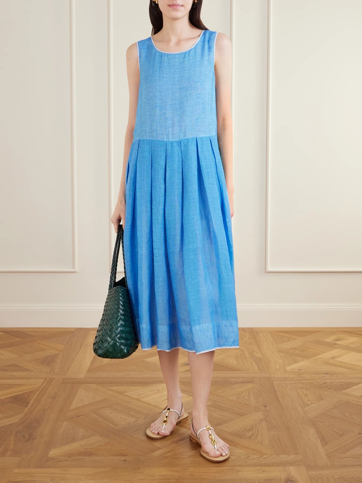 Image of Dresses. Product name - Basil Linen Midi Dress in Blue colour by brand - Eka