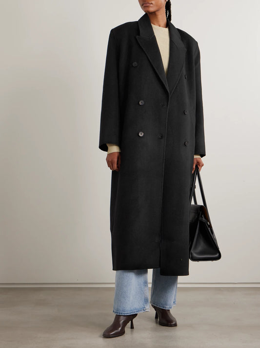 Image of Coats & Jackets. Product name - Gaia Oversized Double-breasted Wool-blend Coat in Black colour by brand - The Frankie Shop