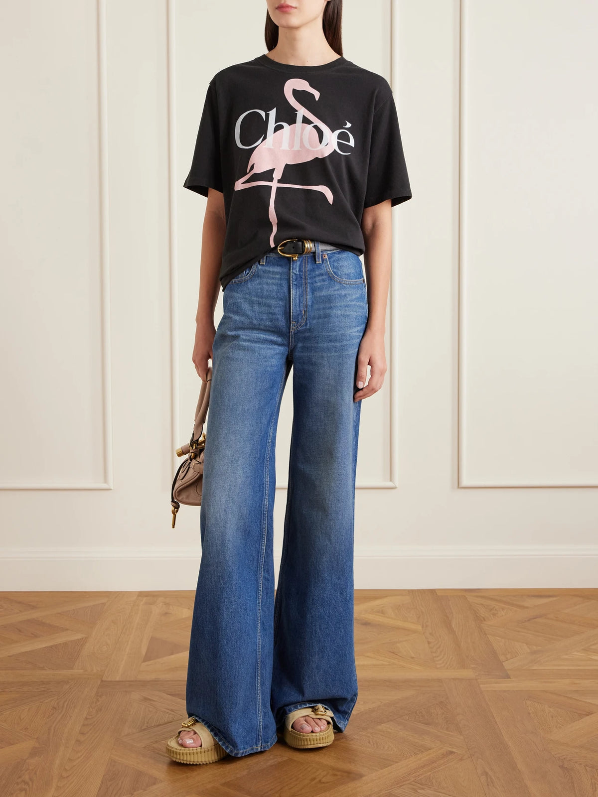 Image of Heels. Product name - Nama Suede Platform Sandals in Multi colour by brand - Chloé