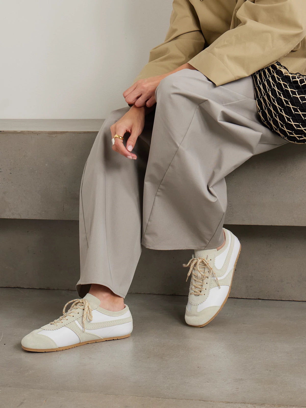 Suede-trimmed Leather Sneakers