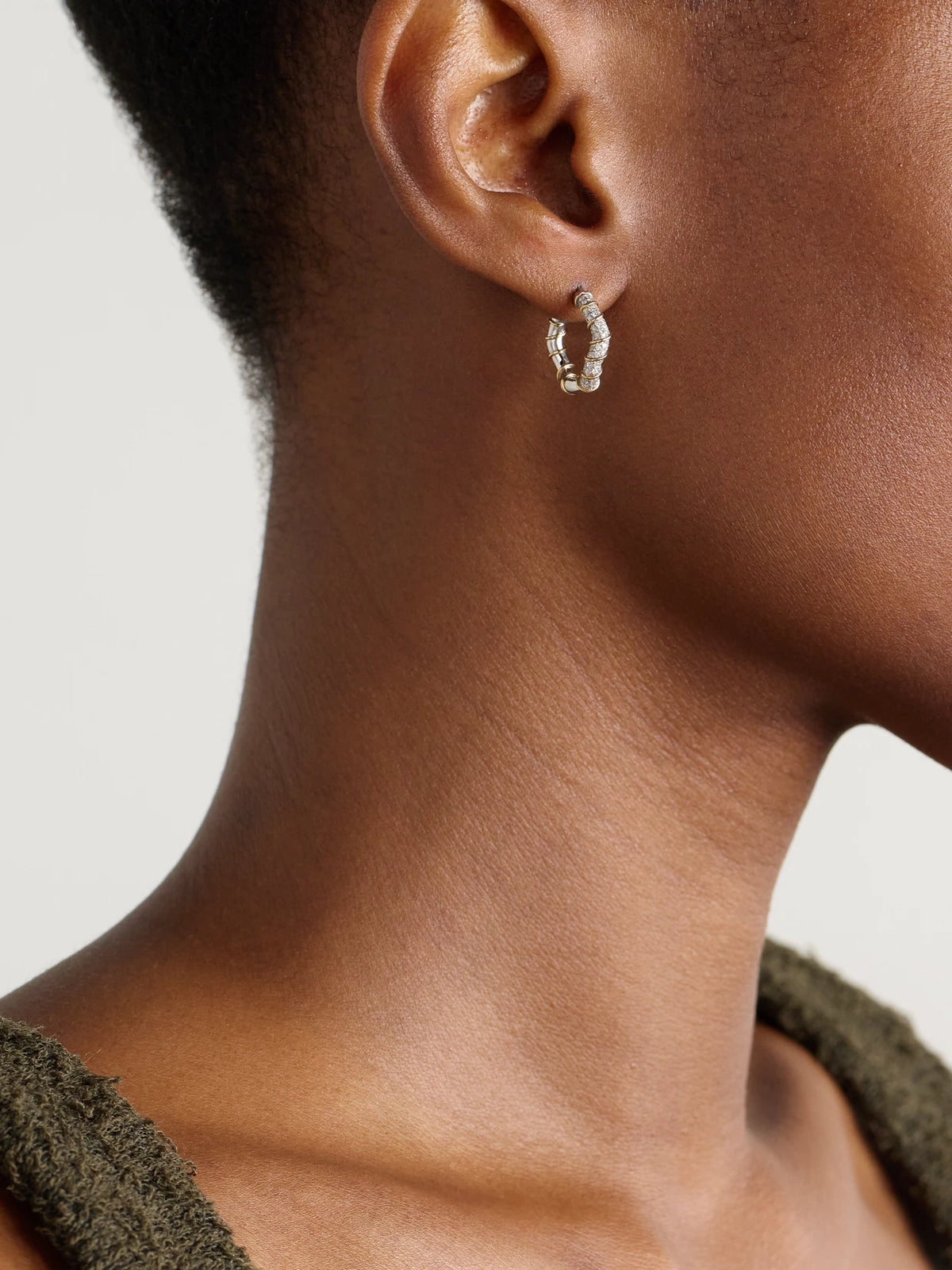 Image of Earrings. Product name - 18-karat White And Yellow Gold Diamond Hoop Earrings in Multi colour by brand - Yvonne Léon