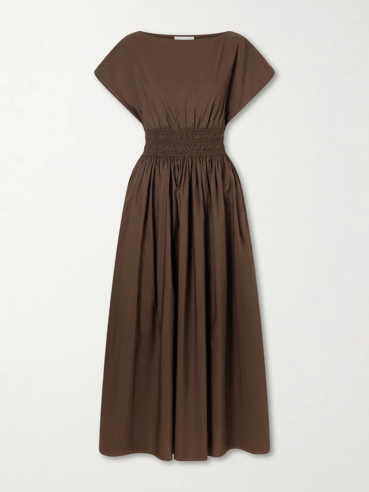 Shirred Organic Cotton-poplin Maxi Dress