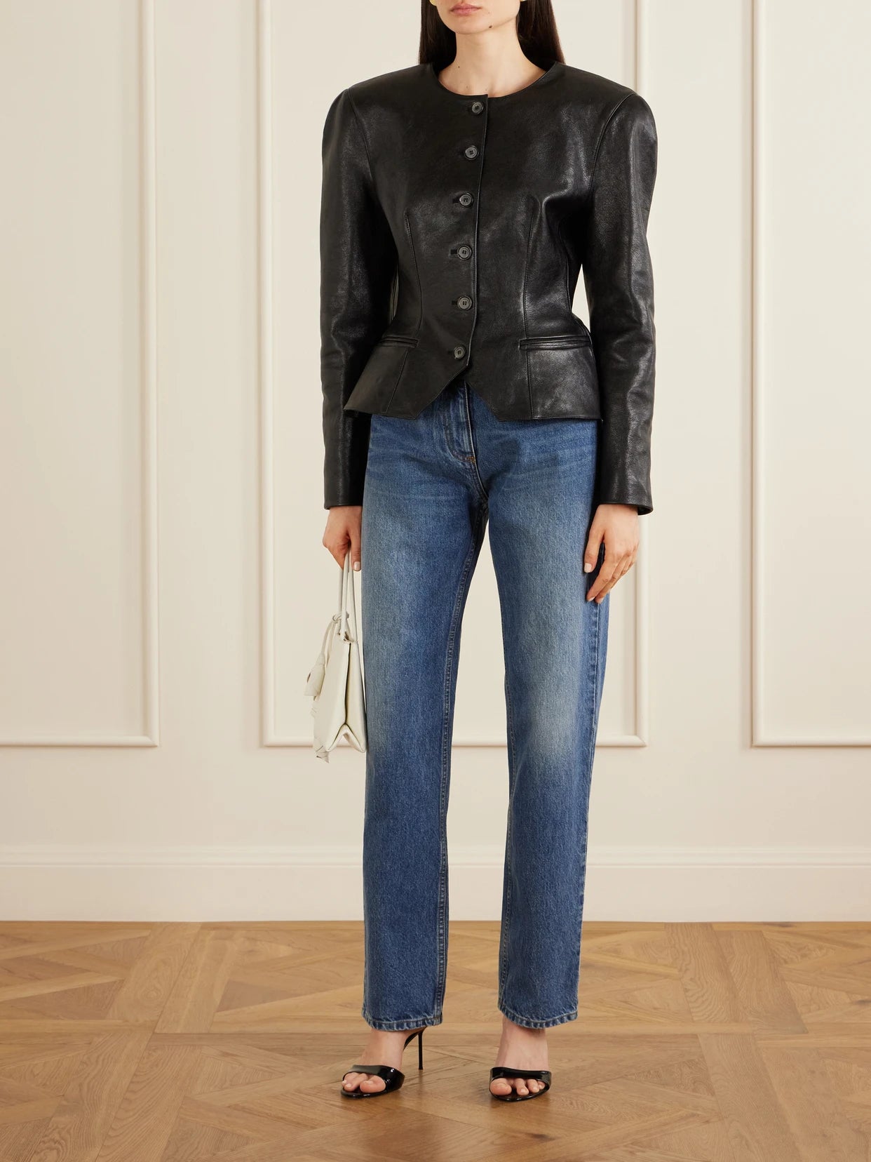 Image of Jeans. Product name - High-rise Straight-leg Boyfriend Jeans in Mid denim colour by brand - Magda Butrym