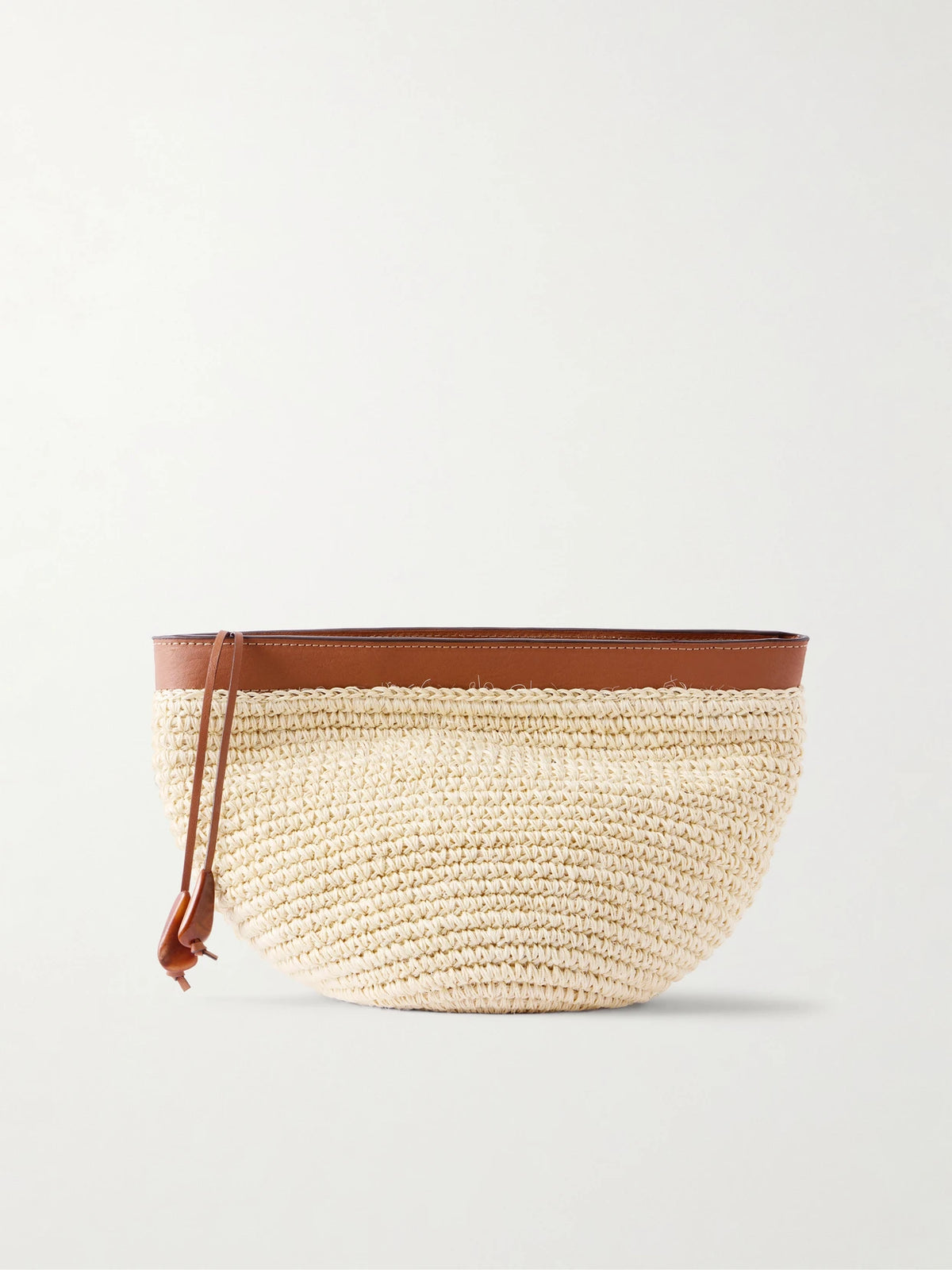 Leather-trimmed Raffia Clutch