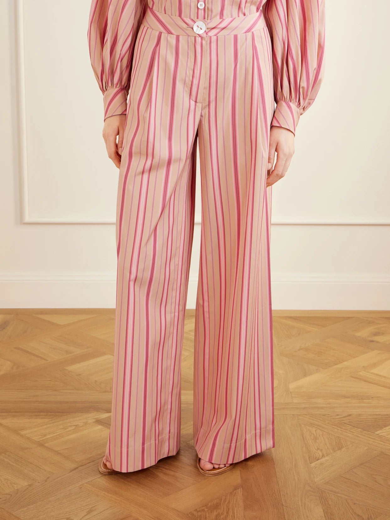 Loulou Pleated Striped Cotton-poplin Wide-leg Pants