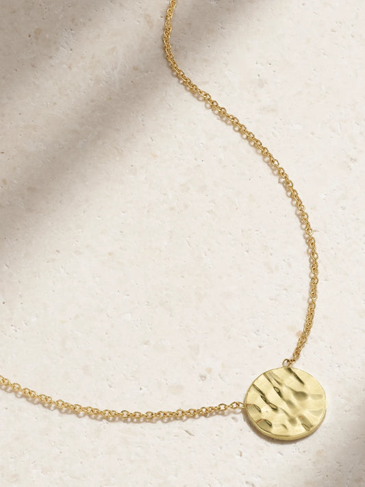 Mini Hammered Disc 18-karat Gold Necklace