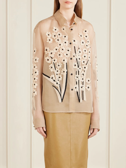 Appliquéd Embroidered Silk-organza Shirt
