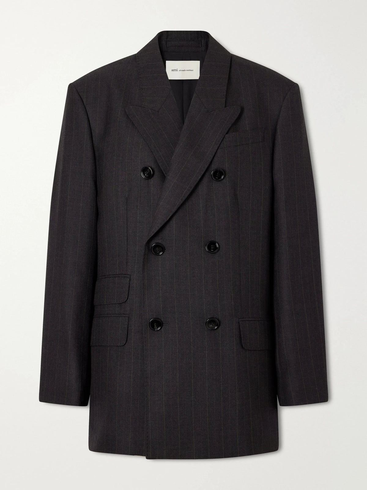 AMI PARIS Double-breasted Pinstriped Wool-blend Blazer