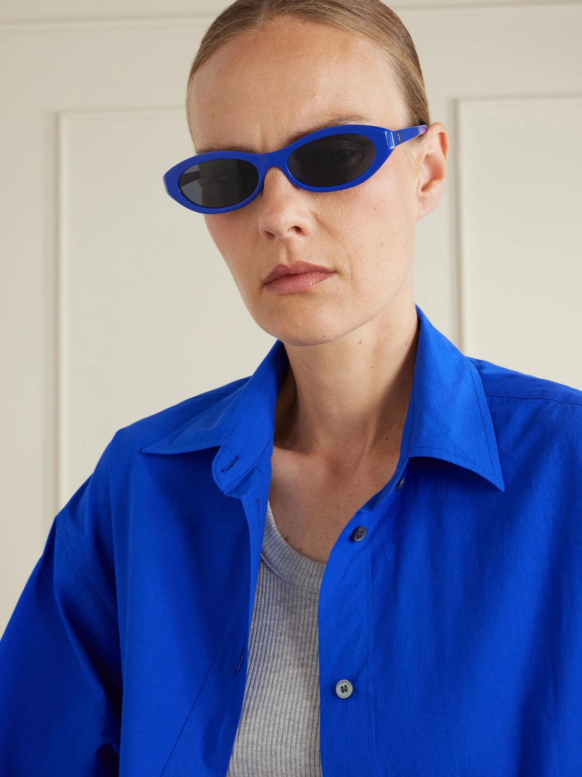 Image of Sunglasses. Product name - Triomphe Mini Oval-frame Acetate Sunglasses in Blue, Cream colour by brand - CELINE Eyewear