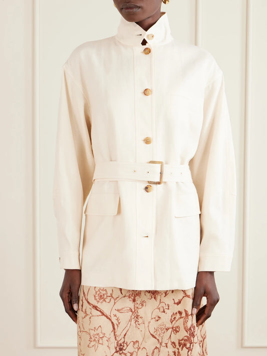 Lismore Belted Linen And Wool-blend Jacket