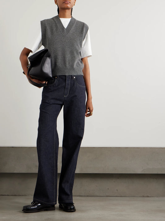 Image of a model wearing Outerwear. Product name - Cashmere Vest in Dark gray colour by brand - Brunello Cucinelli