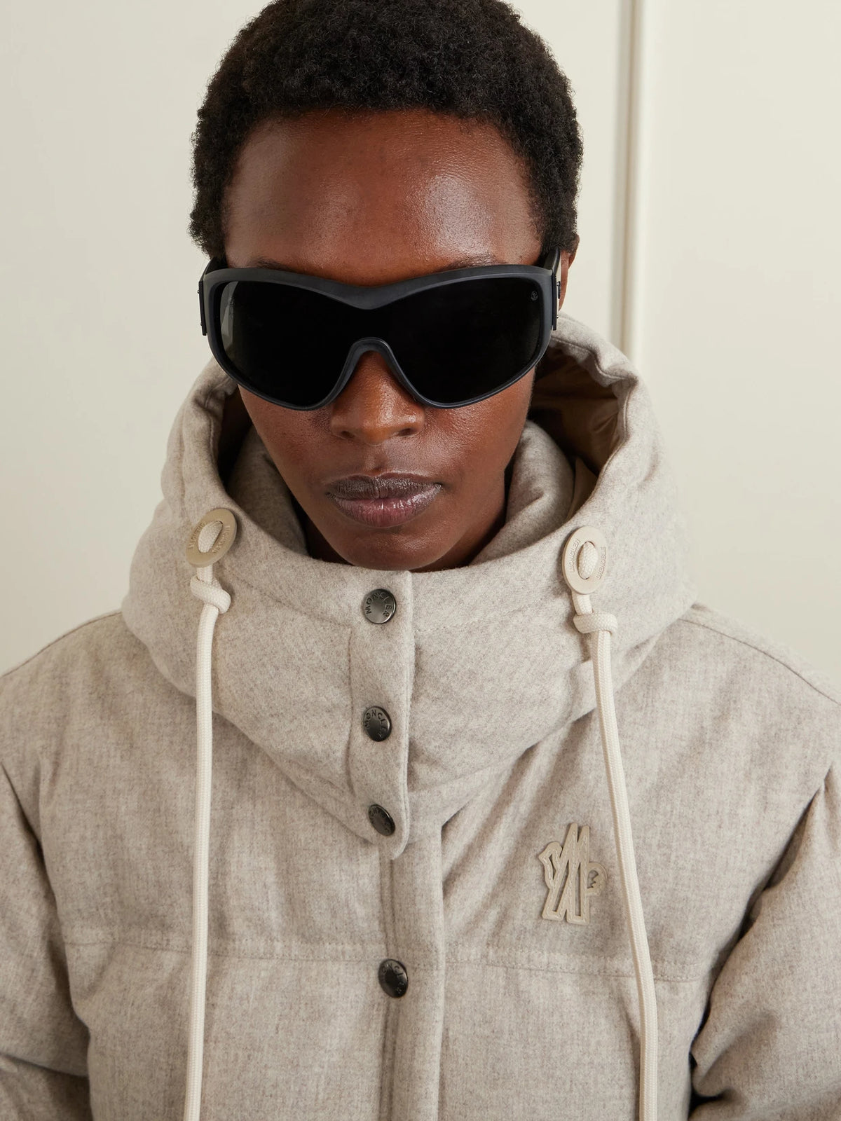 Image of Sunglasses. Product name - Thyra Oval-frame Ski Sunglasses in Black colour by brand - MONCLER EYEWEAR