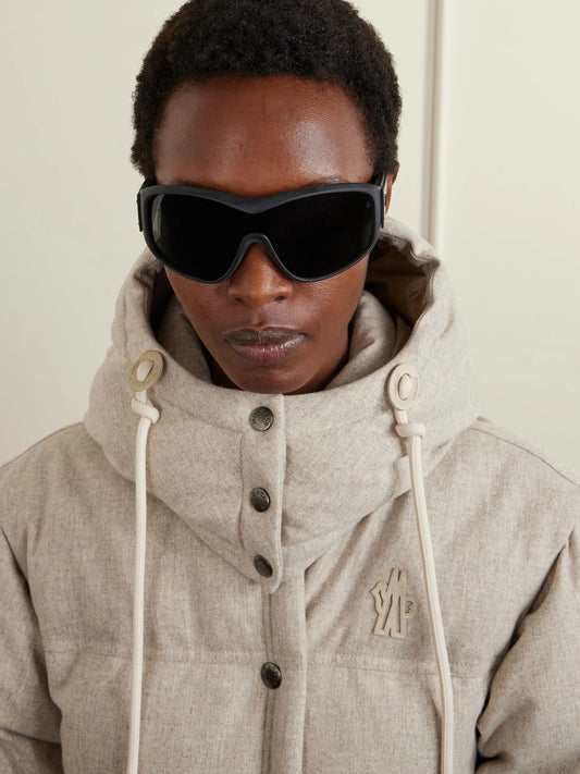 Image of Sunglasses. Product name - Thyra Oval-frame Ski Sunglasses in Black colour by brand - MONCLER EYEWEAR