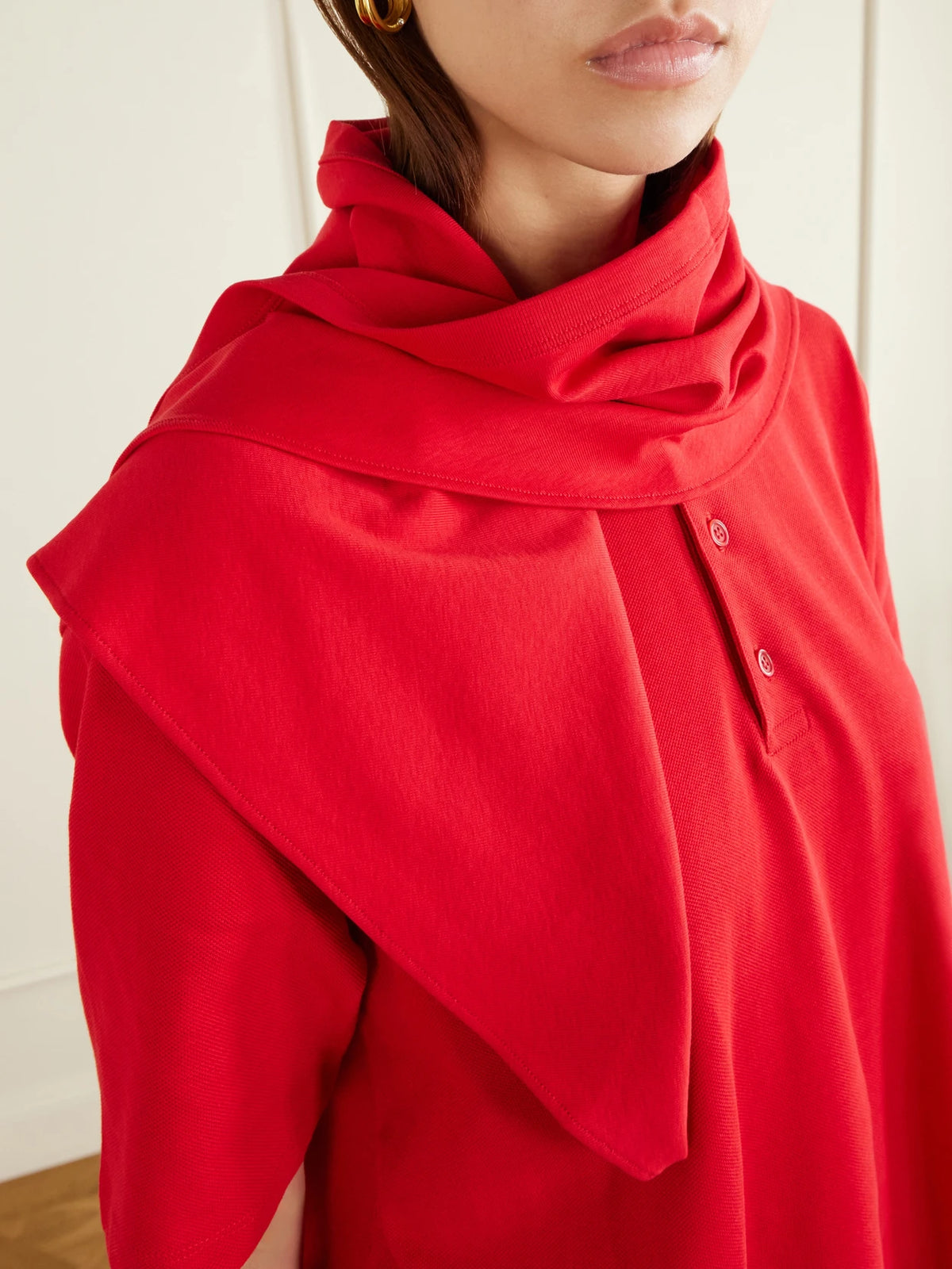 Image of Scarves & Shawls. Product name - Frayed Organic Cotton Scarf in Red colour by brand - FLORE FLORE