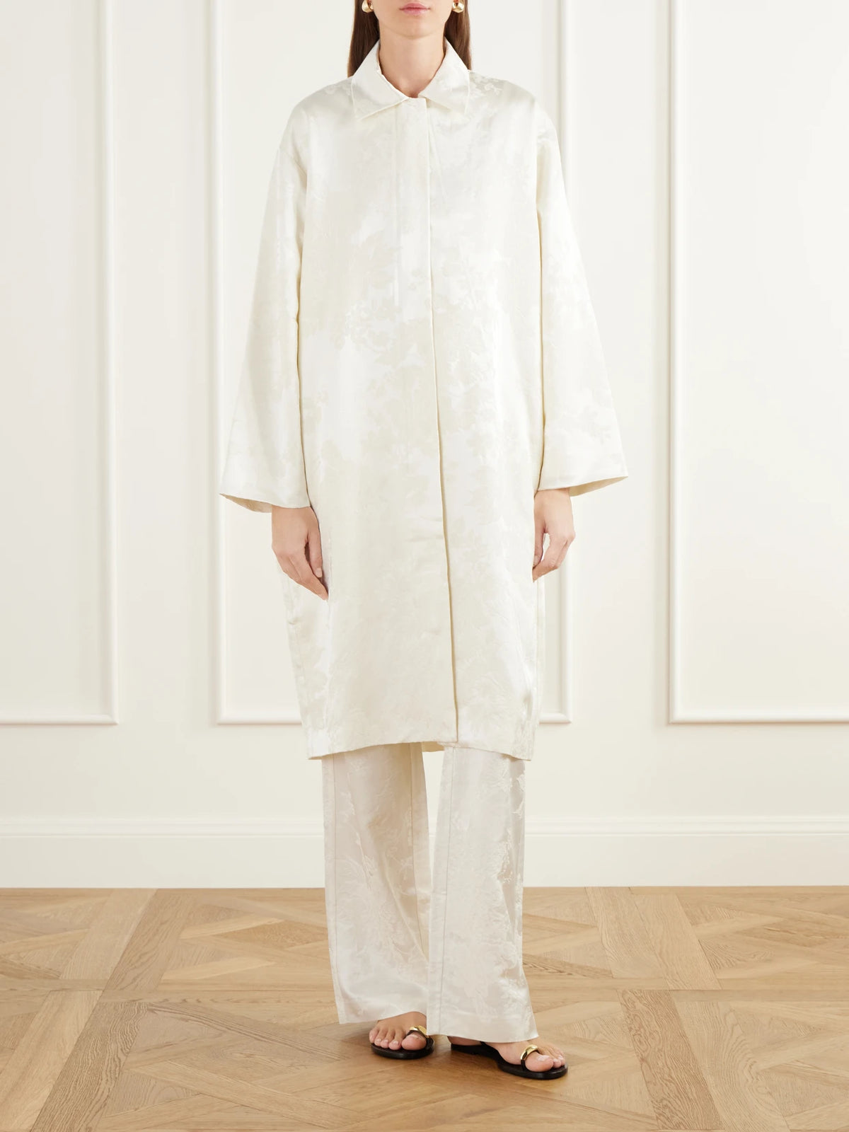 ST. AGNI Silk And Wool-blend Floral-jacquard Cloqué Coat
