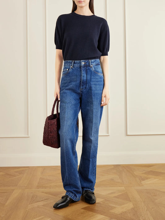 Image of Jeans. Product name - Barra Mid-rise Straight-leg Jeans in Mid denim colour by brand - Studio Nicholson