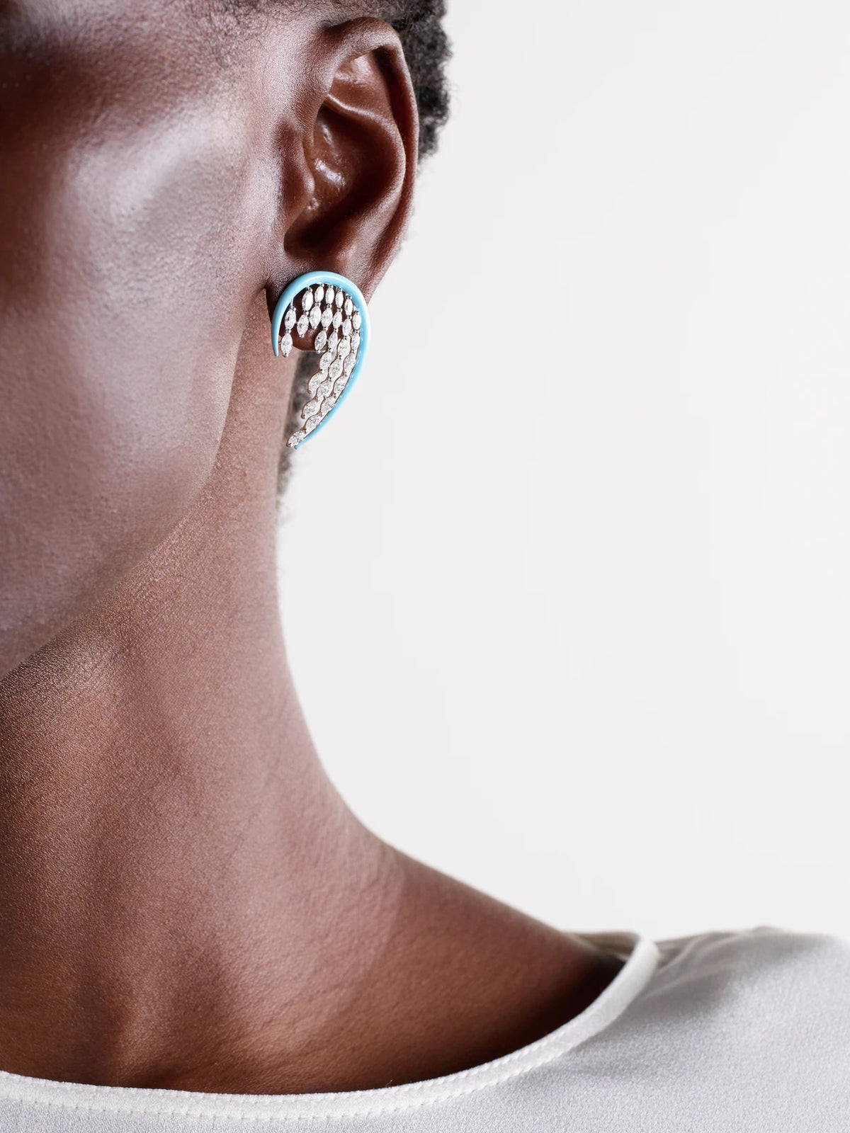 Image of Earrings. Product name - 18-karat White Gold, Diamond And Enamel Earrings in Silver colour by brand - Kamyen