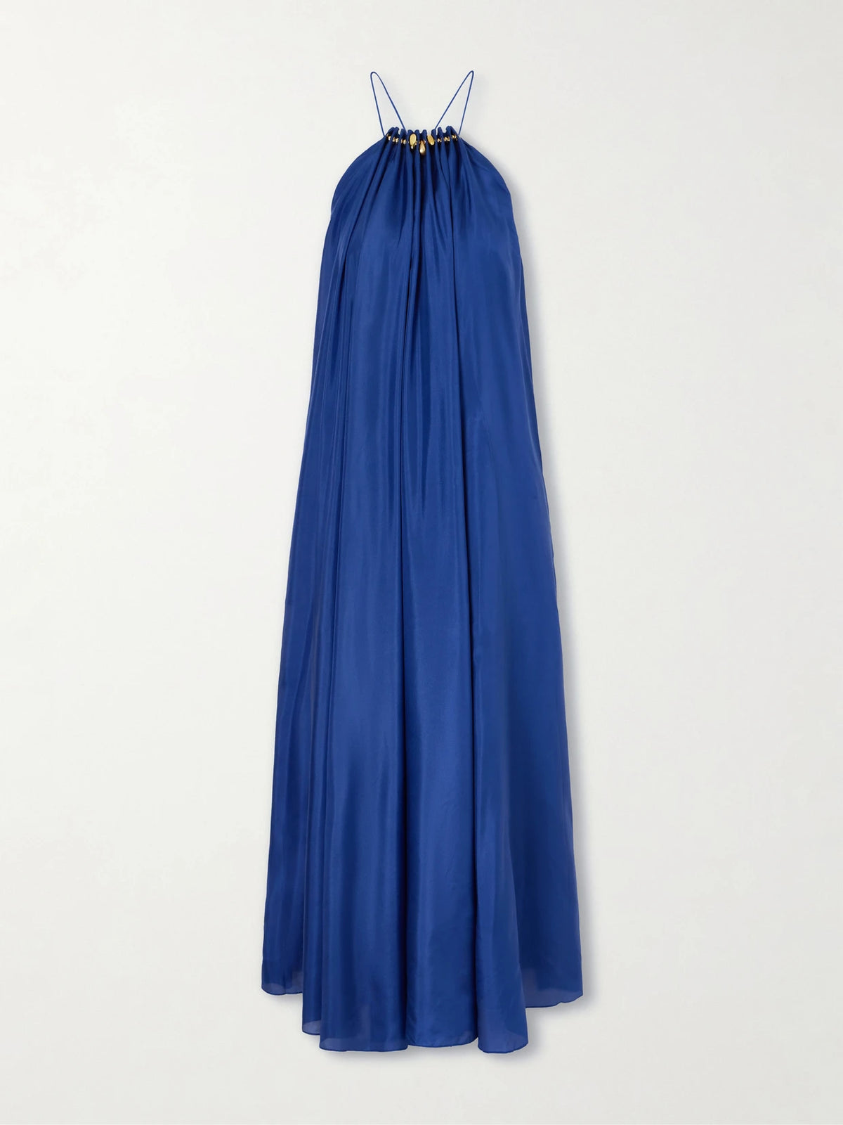 Aster Gathered Beaded Silk-satin Maxi Dress