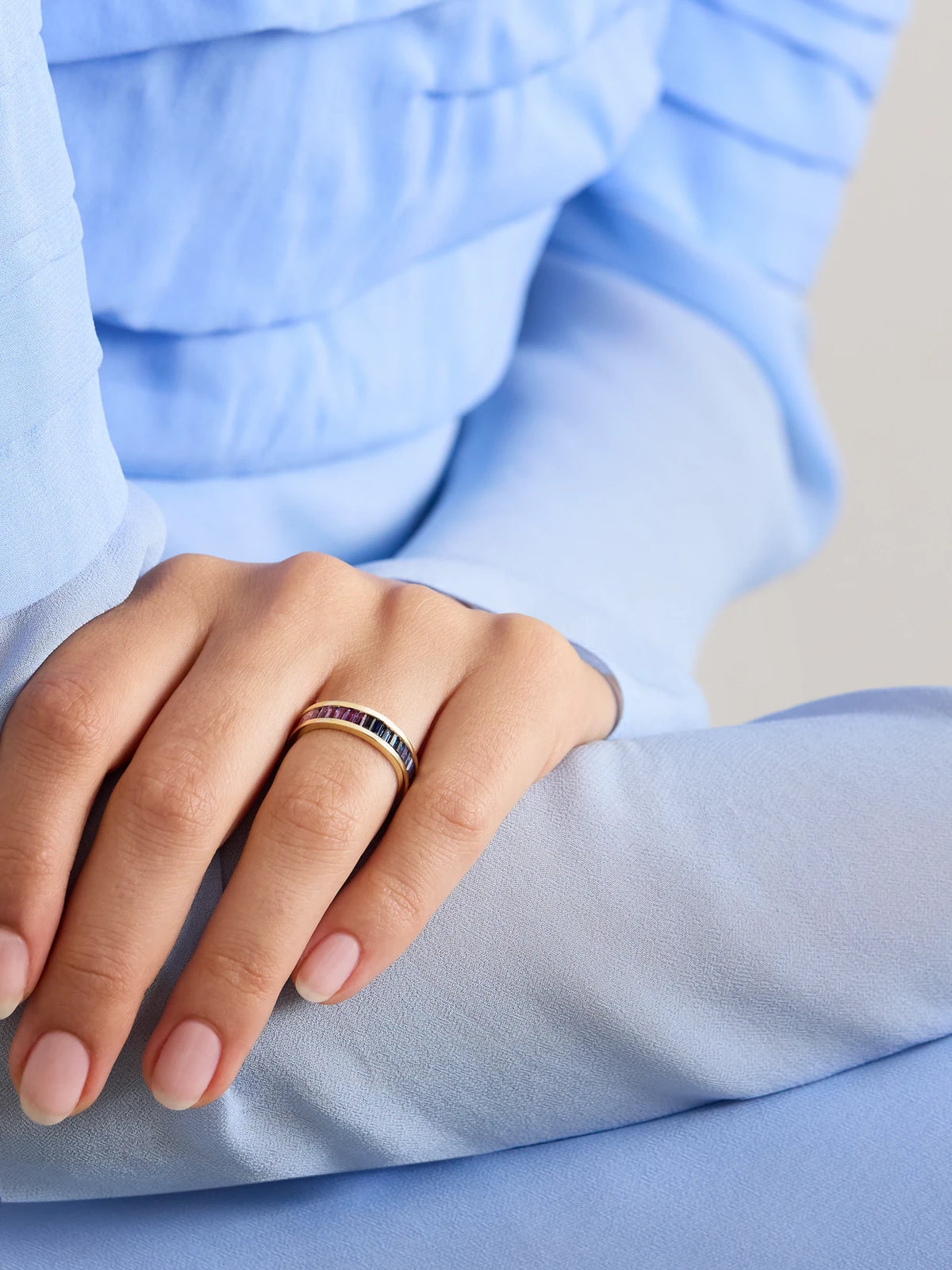 Image of Rings. Product name - 14-karat Gold, Sapphire And Amethyst Eternity Ring in Multi colour by brand - Sydney Evan