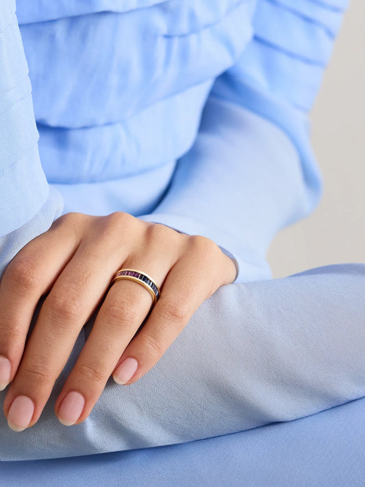 Image of Rings. Product name - 14-karat Gold, Sapphire And Amethyst Eternity Ring in Multi colour by brand - Sydney Evan