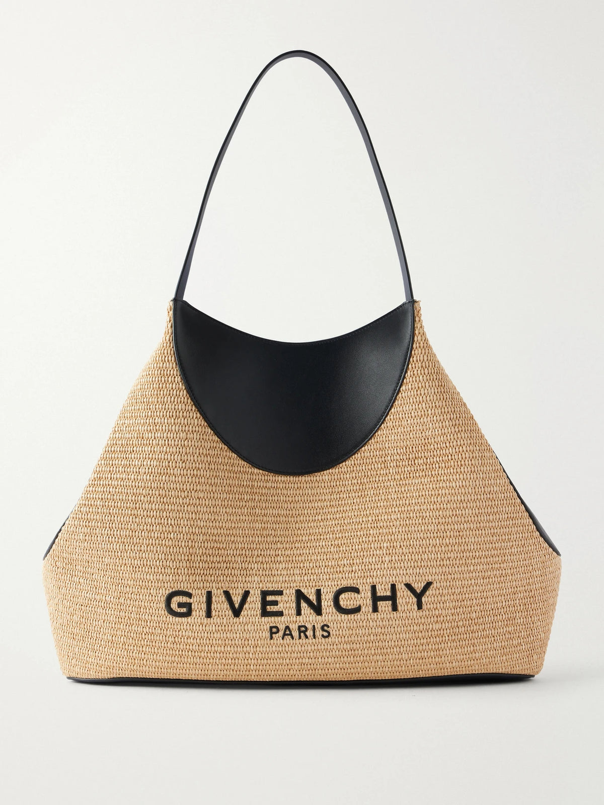 Facet Embroidered Leather-trimmed Raffia Tote