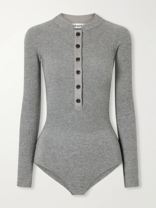 Self-Portrait Ribbed Wool-blend Bodysuit