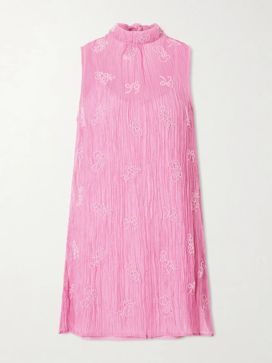 Image of Dresses. Product name - Albee Bead-embellished Crinkled Modal-blend Organza Mini Dress in Baby pink colour by brand - STAUD
