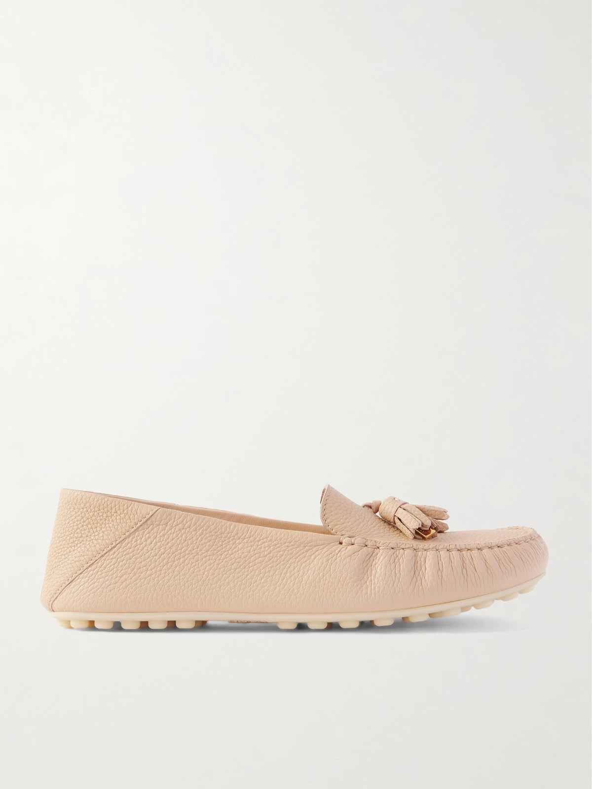 Tasseled Textured-leather Collapsible-heel Loafers