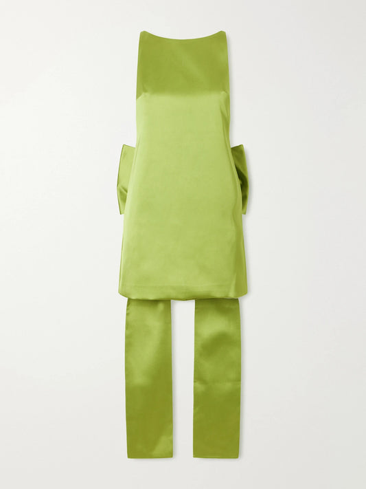 Self-Portrait Bow-detailed Satin Mini Dress