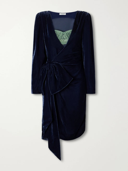 Balmain Bow-detailed Velvet Midi Dress