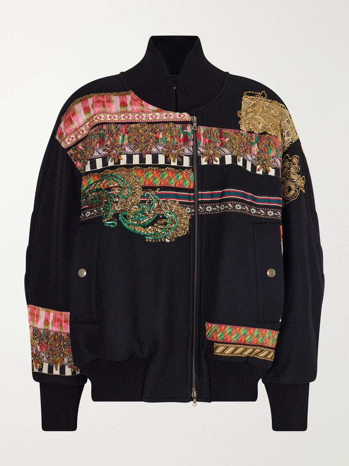 Dries Van Noten Embroidered Embellished Rib-trimmed Wool-blend Twill Bomber Jacket