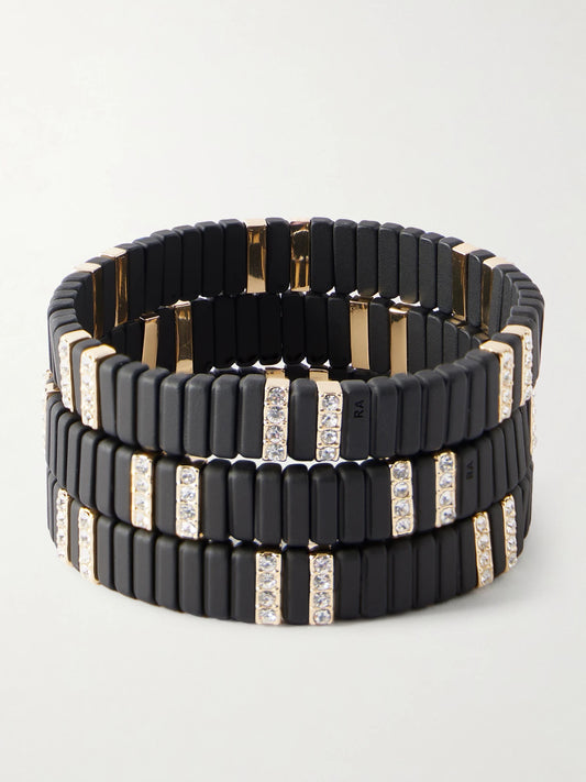 The Midnight Set Of Three Gold-tone Cubic Zirconia Bracelets