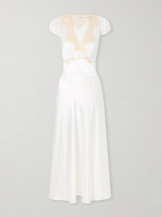 Coraline Corded Lace-trimmed Silk-satin Midi Dress