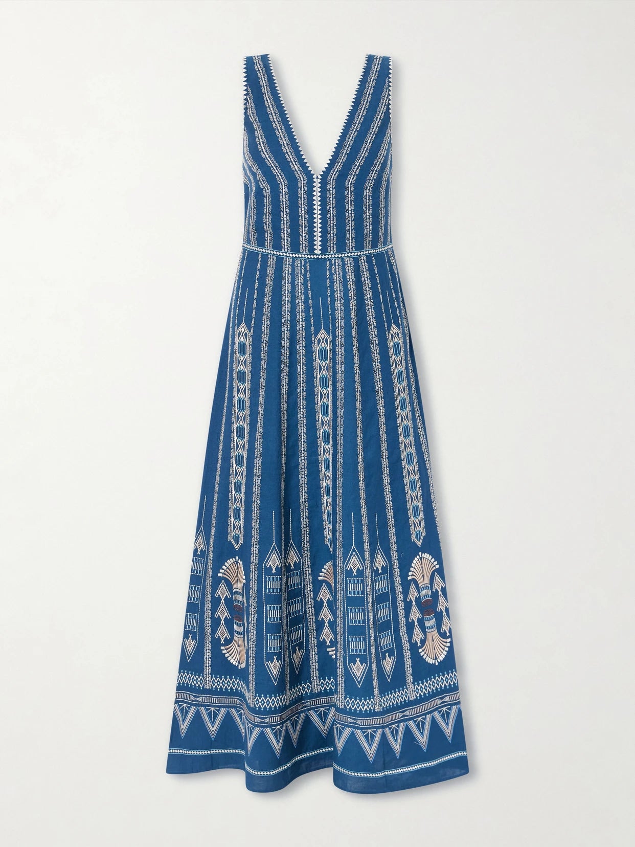 Image of Dresses. Product name - Nellie Embroidered Cotton And Linen-blend Maxi Dress in Blue colour by brand - Emporio Sirenuse