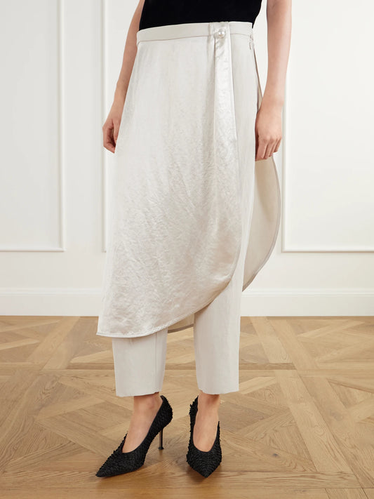 Maria McManus Layered Wrap-effect Satin Straight-leg Pants