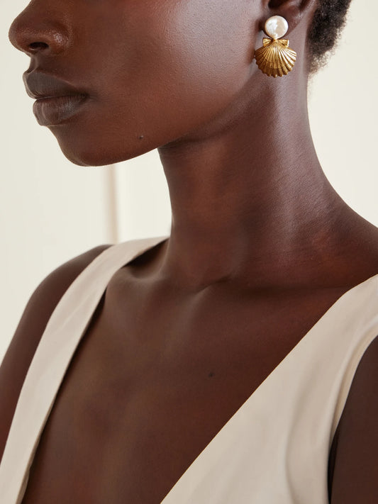 Image of Earrings. Product name - Laguna Gold-tone Pearl-effect Embellished Earrings in Multi colour by brand - Jennifer Behr