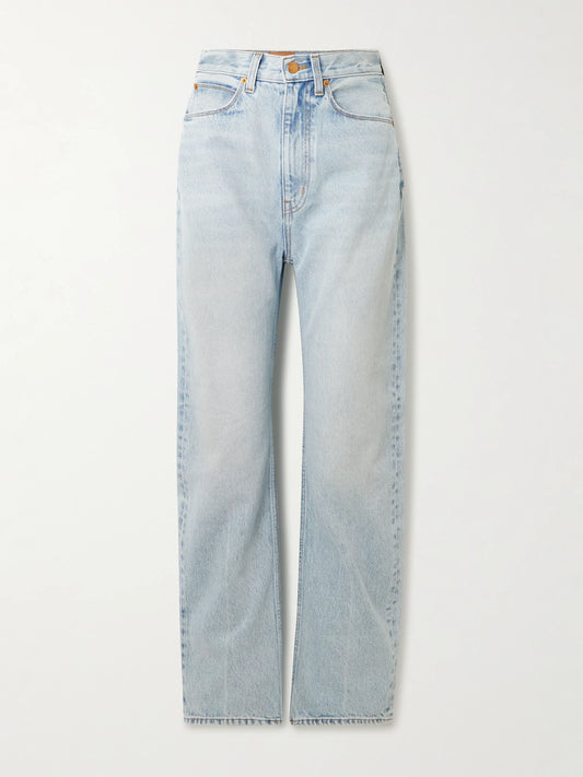 Image of Jeans. Product name - The Fan Mid-rise Wide-leg Jeans in Light denim colour by brand - Jamie Haller