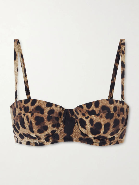 Image of Swimwear. Product name - Leopard-print Balconette Bikini Top in Leopard print colour by brand - Dolce & Gabbana