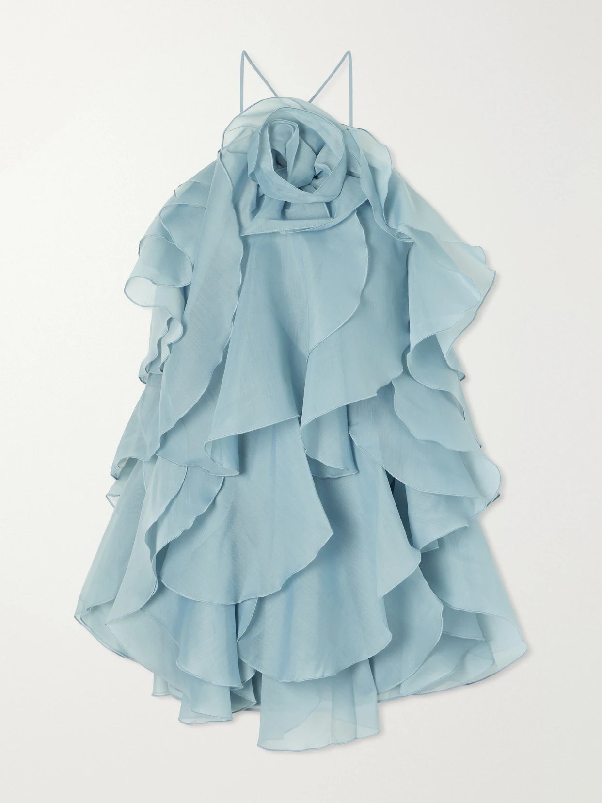 Pandorea Appliquéd Ruffled Layered Chiffon Mini Dress