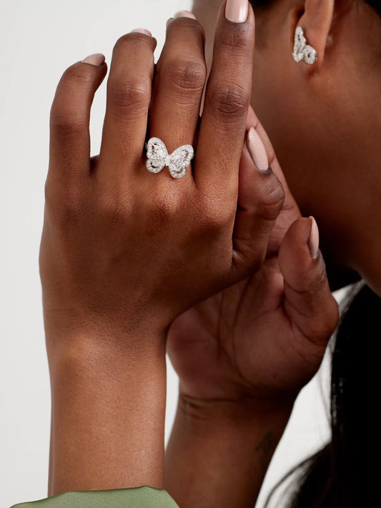 Image of Rings. Product name - Portraits Of Nature Butterfly 18-karat White Gold Diamond Ring in Multi colour by brand - De Beers London