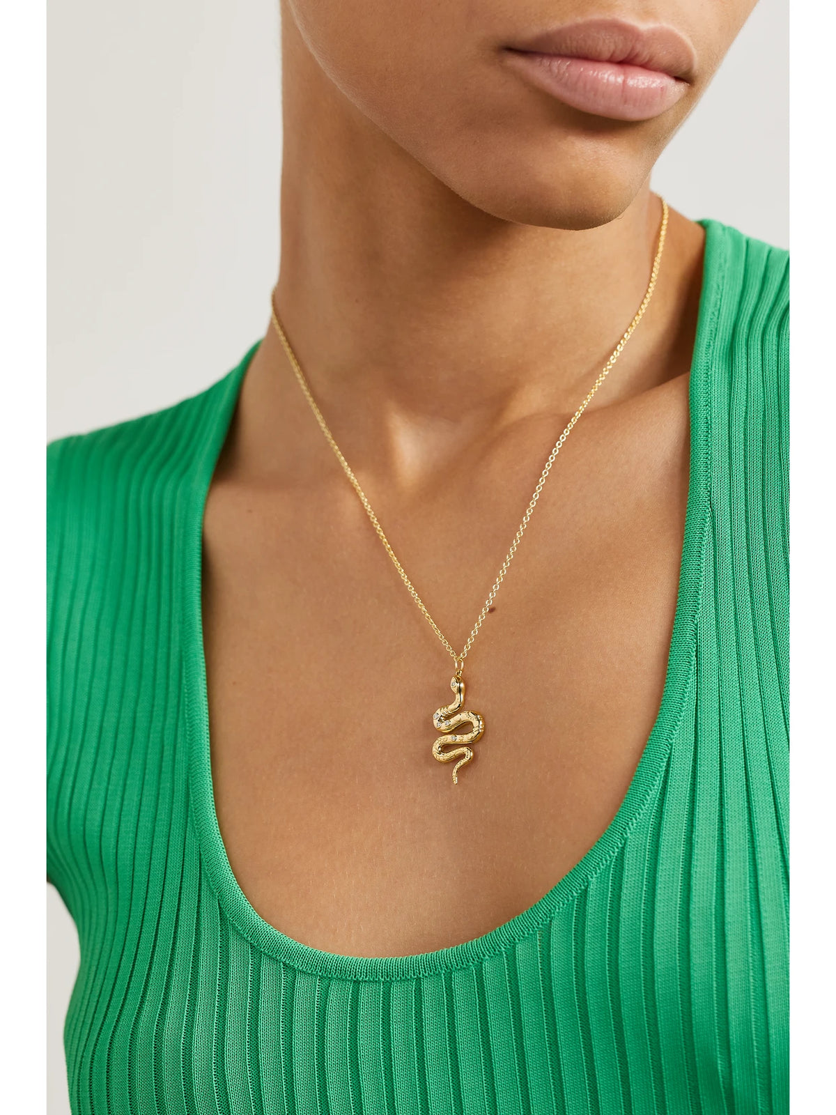 Image of Necklaces. Product name - Snake 14-karat Gold Diamond Necklace in Multi colour by brand - Sydney Evan