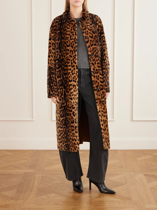 Image of Coats & Jackets. Product name - Davelle Leopard-print Plush Coat in Leopard print colour by brand - Nili Lotan