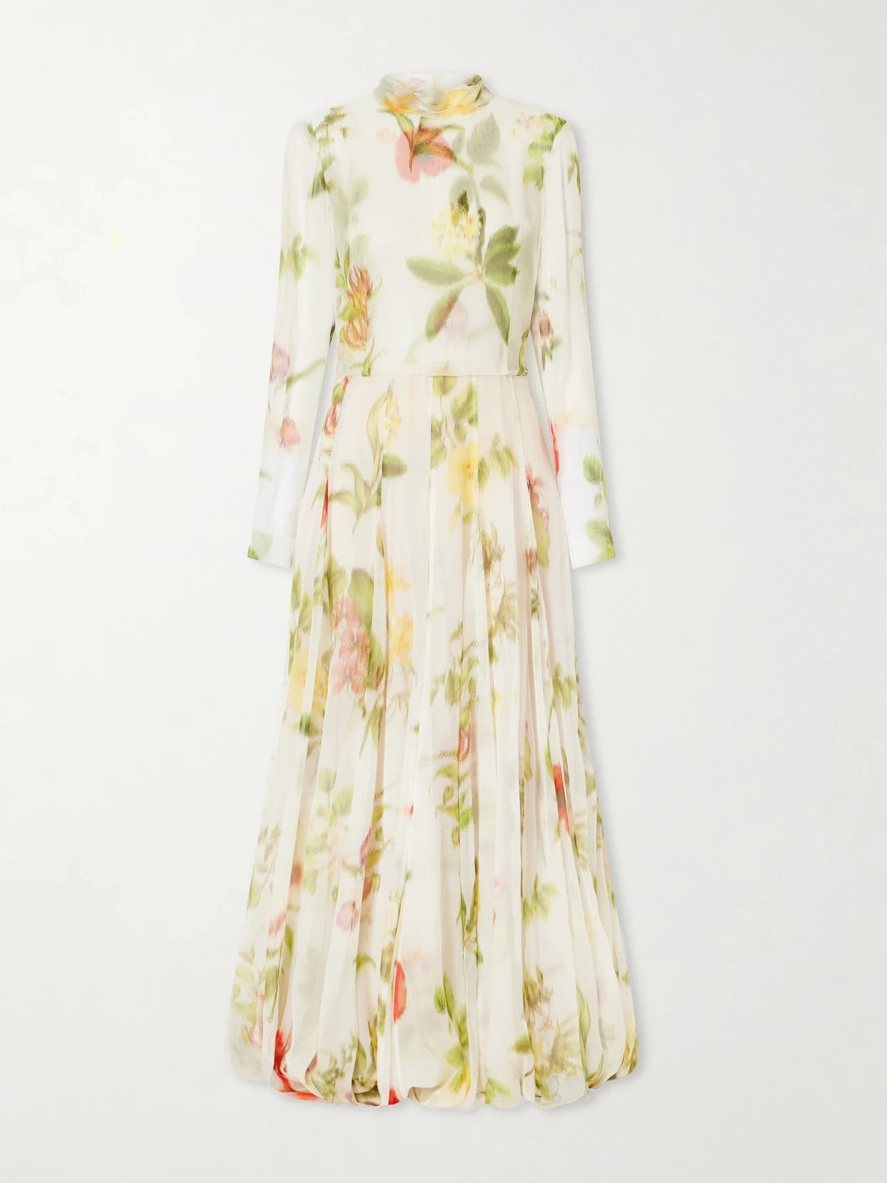 Image of Dresses. Product name - Chiné Dominican Floral-print Silk-chiffon Gown in White colour by brand - Oscar de la Renta