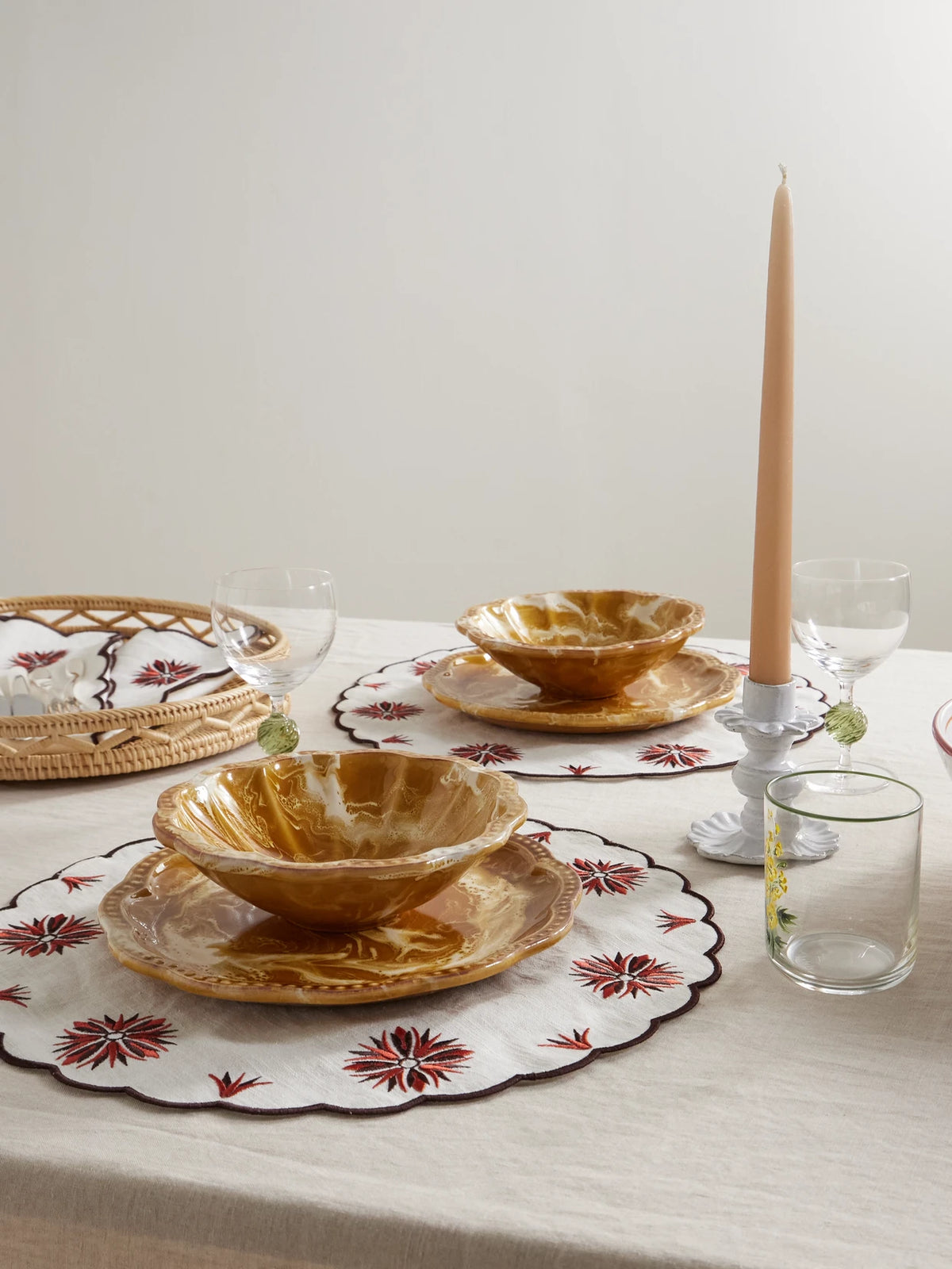 Image of Tableware. Product name - Set Of Two Scalloped Ceramic Dessert Plates in Pastel orange colour by brand - Cabana