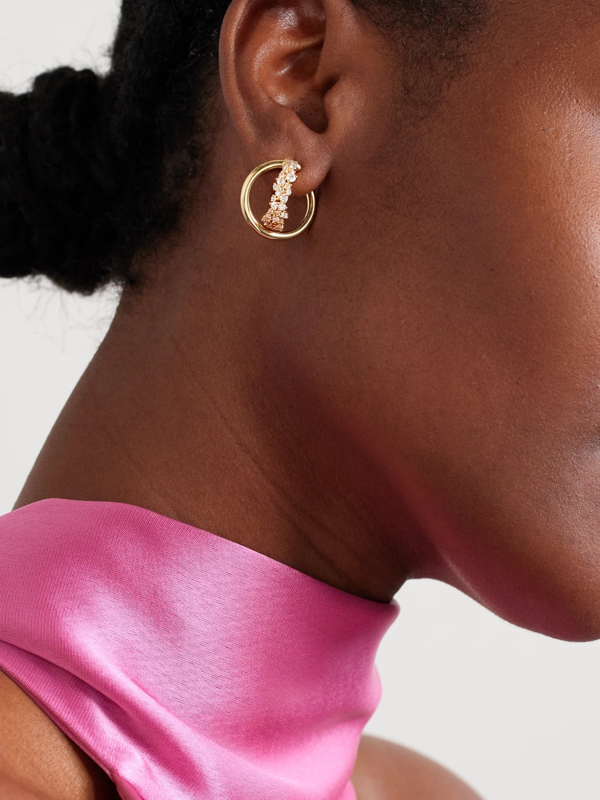 Image of Earrings. Product name - Scatter Mini 18-karat Gold Diamond Hoop Earrings in Multi colour by brand - Ananya