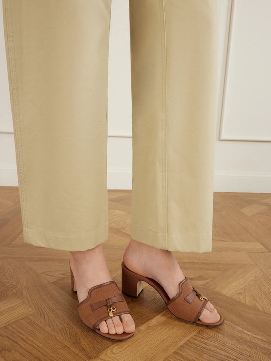 Loro Piana Summer Charms Embellished Leather-trimmed Canvas Mules