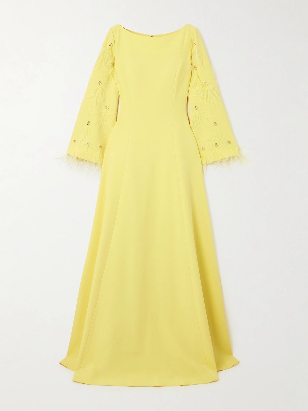Embellished Feathered Recycled Stretch-crepe Gown